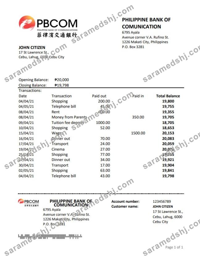 Philippines Bank of Communications excel pdf